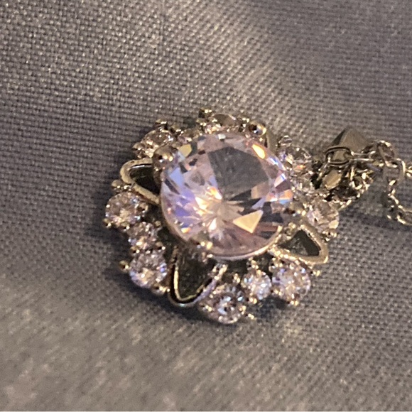 Silver Stamped 925 and Moissanite Pendant Necklace - Picture 4 of 7